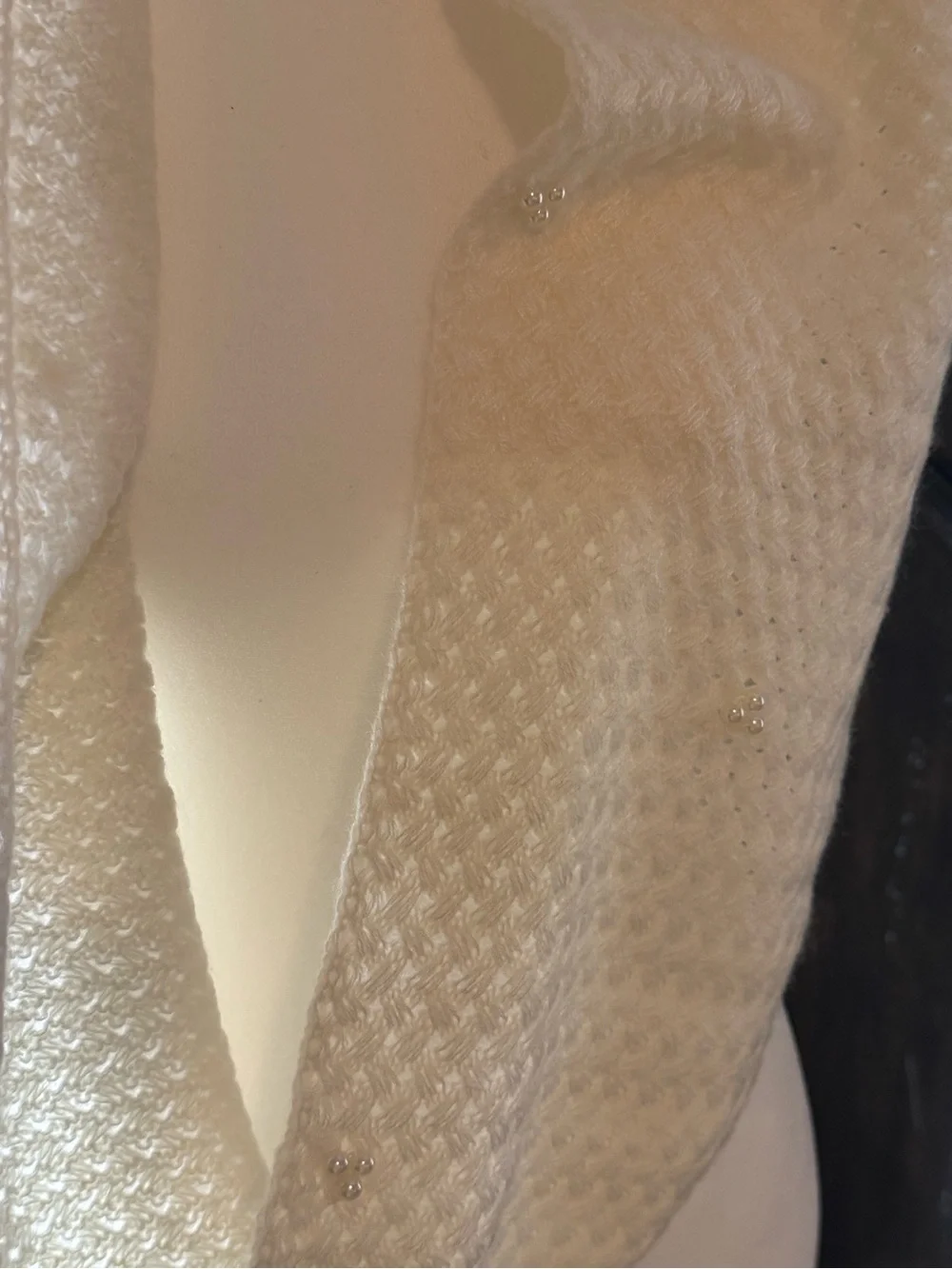 Cream Textured Knit Scarf with Subtle Bead Accents